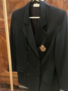 Calvin Klein Black Double-Breasted Blazer with Embroidered Crest